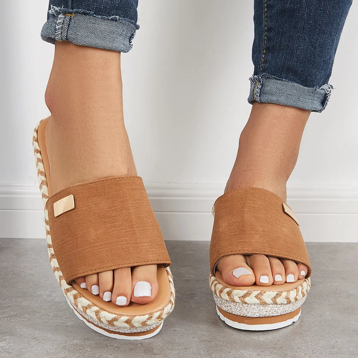 Open Toe Espadrille Platform Wedges Slip on Sandals
