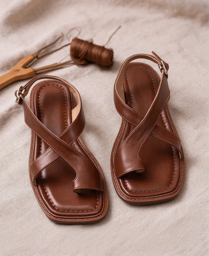 Comfy Flip Flops Chunky Faux Leather Soft Splicing Sandals