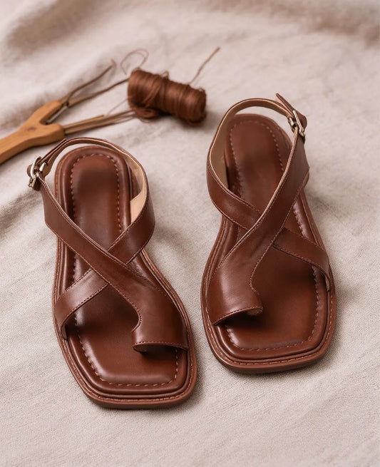 Comfy Flip Flops Chunky Faux Leather Soft Splicing Sandals