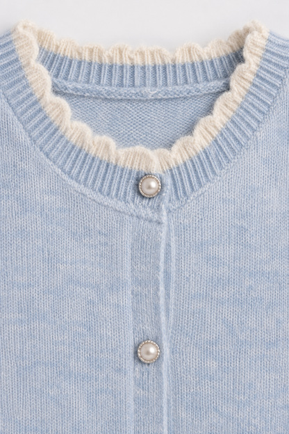 Women’s 3D Floral Wool Cardigan – Pearl Button Soft Knit Sweater for Early Fall