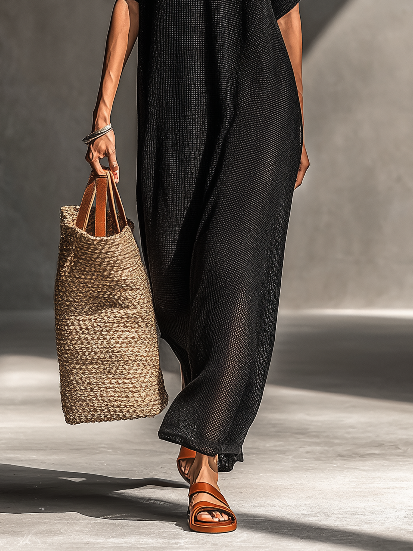 Women's Minimalist Sheer Knit Short-sleeved Maxi Dress