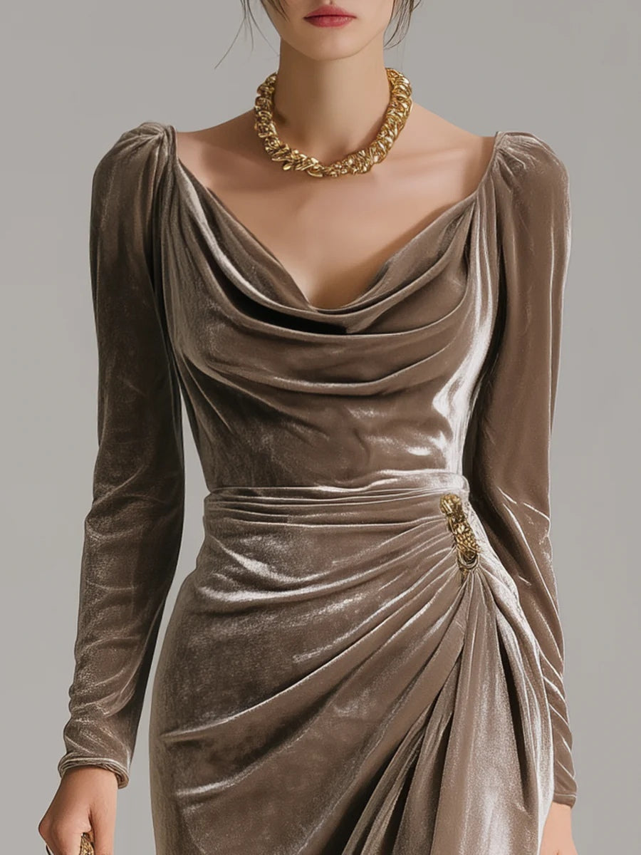 Draped Satin Midi Dress – Effortless Glamour, All-Day Confidence