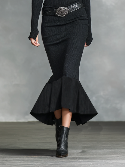 Women's Knitted V-neck Slim Long Sleeves Maxi Dress (Without Belt)