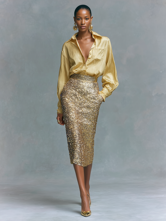 Women's Long-sleeved Satin Single-breasted Shirt