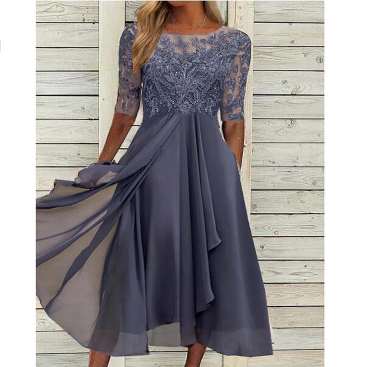 Chiffon Splicing Lace Cut Out Long Evening Dress