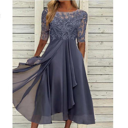 Chiffon Splicing Lace Cut Out Long Evening Dress