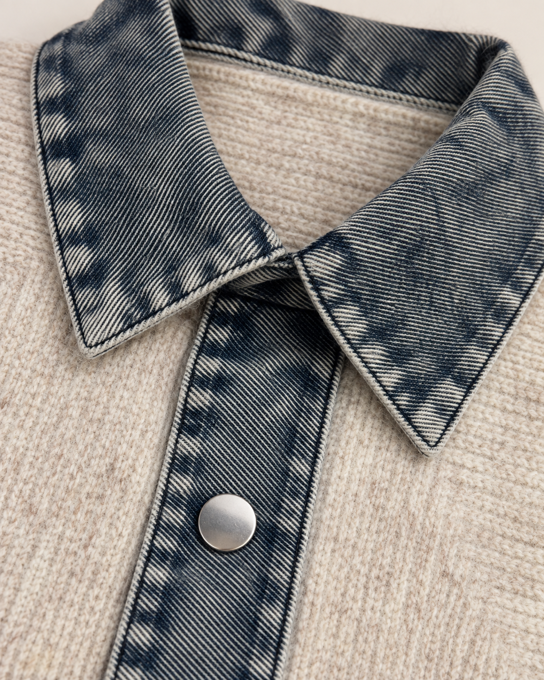 Women's Denim Trim Wool Cardigan – Collared Button-Front Knit Sweater