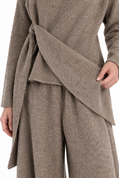 Women's Knit Two-Piece Set – Long Sleeve Top & Wide-Leg Pants Lounge Outfit