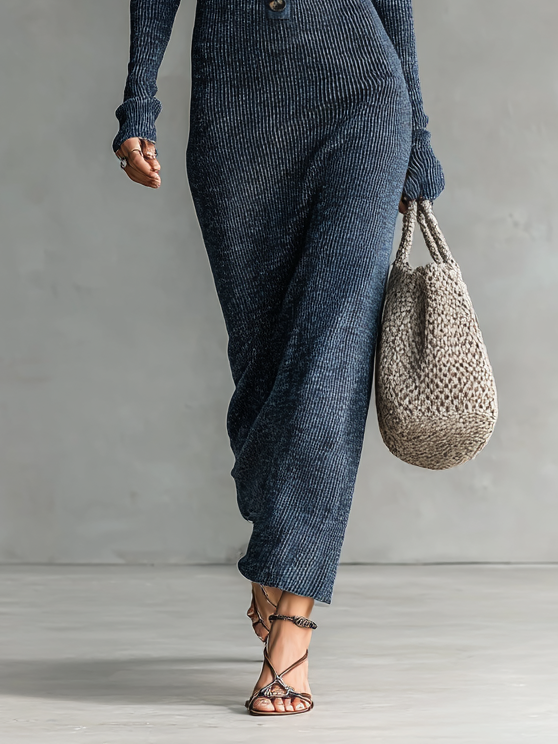 Women's Slim-fit Hooded Knitted Maxi Dress