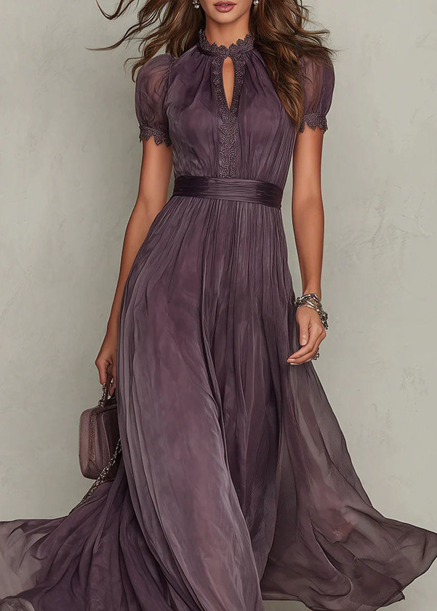 New Lace Patchwork Wrinkled Chiffon Robe Dresses Summer