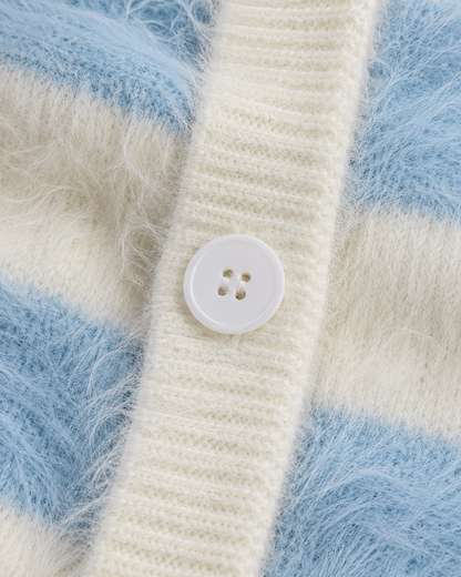 Women's Striped Cardigan – Fuzzy V-Neck Button-Front Knit Sweater