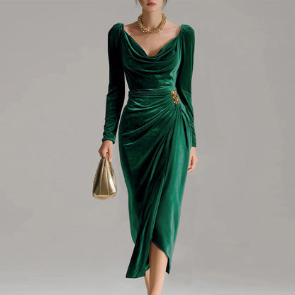 Draped Satin Midi Dress – Effortless Glamour, All-Day Confidence