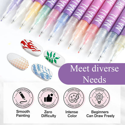 MagicManiTM - 12 Colors Nail Art Pen Marker Set for Creative Designs 💅🎨