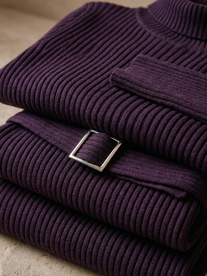 Women's Ribbed Turtleneck Long Sleeve Evening Knit Maxi Dress