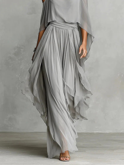 Gray fluid set with spaghetti strap top and lightweight pants