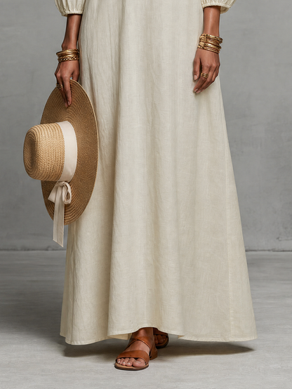 Women's Minimalist Off-the-shoulder Three-quarter Sleeve Embroidered Maxi Dress
