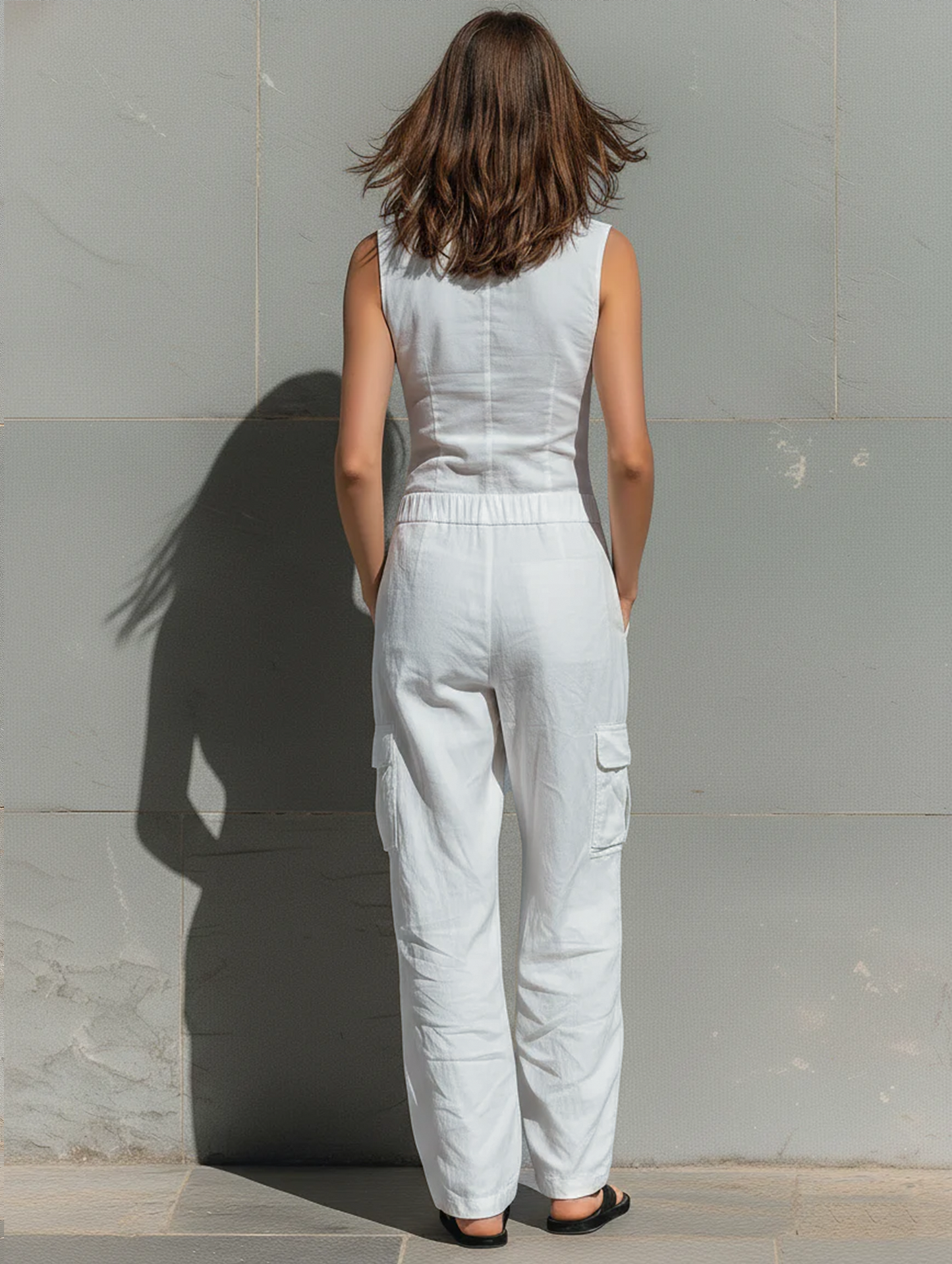 Women's Minimalist Cotton Blend Single-breasted Sleeveless Jumpsuit