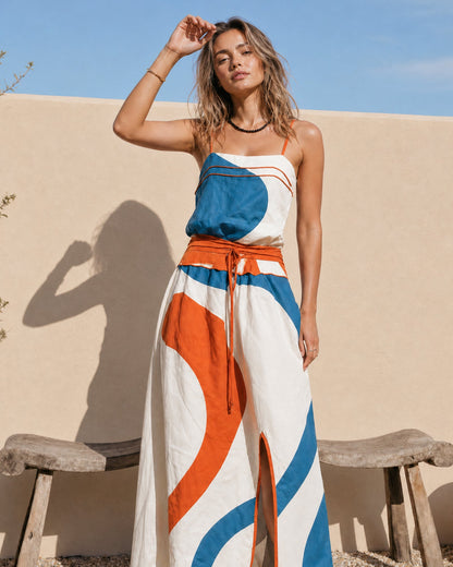 Women's Casual Printed Woven Sleeveless Maxi Dress With Spaghetti Straps