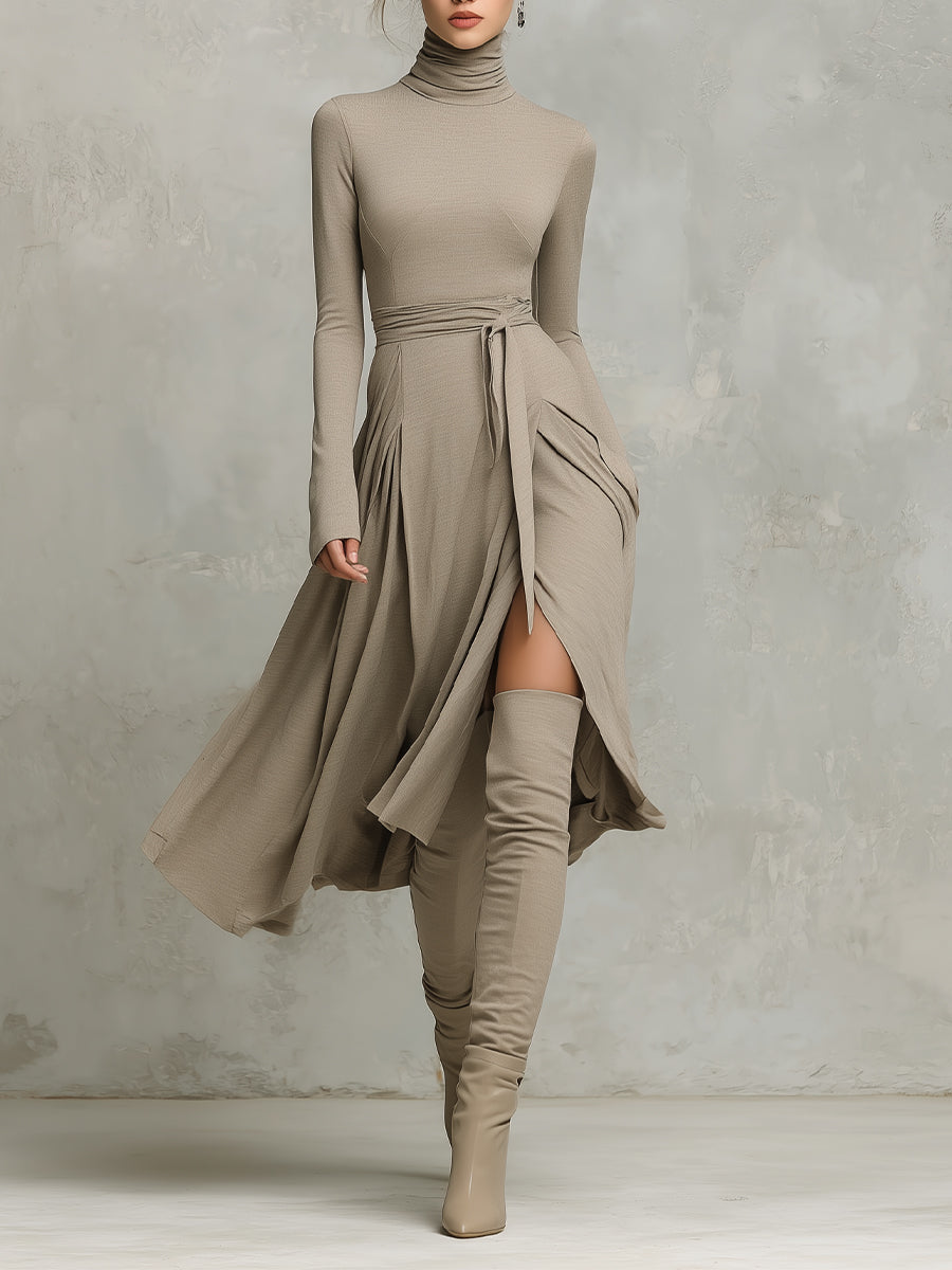 Women’s Elegant Figure-flattering Long Sleeves Knit Blend Midi Dress