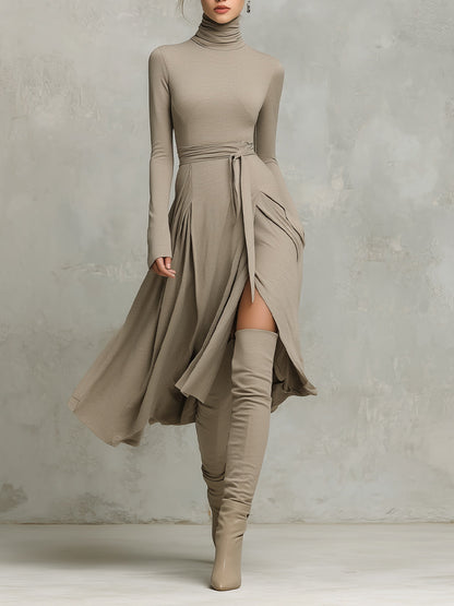 Women’s Elegant Figure-flattering Long Sleeves Knit Blend Midi Dress