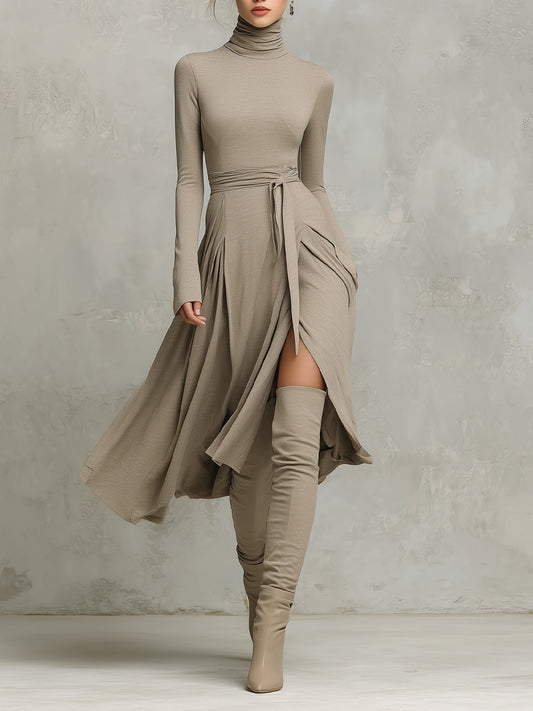 Women’s Elegant Figure-flattering Long Sleeves Knit Blend Midi Dress